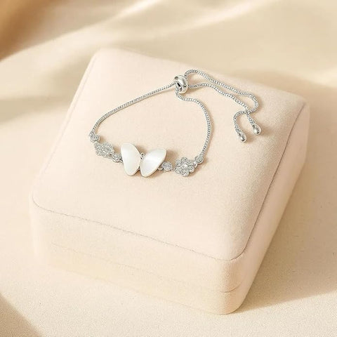 925 Sterling Silver Butterfly Charm Bracelet for Women & Girls | Elegant Adjustable Mother of Pearl Design | Stylish Party & Occasion Wear Jewellery