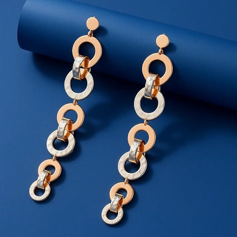 925 Silver Jewellery "Dual-Tone Linked Drop Earrings – Modern Copper & Silver Statement Jewelry for Women