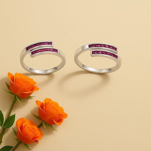 BRIA BY SAAR 925 Sterling Silver Adjustable Ring/Toe Ring for Women & Girls | Elegant Pink Stone Dual Band Design | Hypoallergenic Fine Jewelry Gift (1 Pair)
