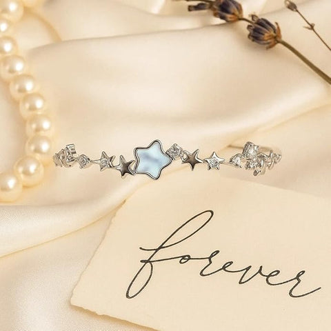 925 Sterling Silver Adjustable Star & Crystal Charm Bracelet for Girls and Women | Elegant Celestial Design Wristwear