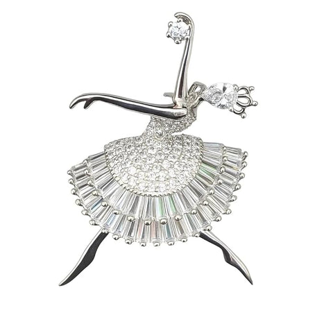 925 Sterling Silver Ballerina Style Saree Pin & Brooch for Women | Elegant Crystal-Studded Dancing Girl Dress Brooch | Stylish Blazer, & Ethnic Accessory
