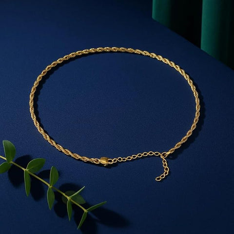 BRIA BY SAAR 925 Sterling Silver Gold-Plated Rope Chain Necklace for Women & Girls | 18K Yellow Gold Finish Trendy Twisted Link Chain | Minimalist Daily Wear Fine Jewellery | Adjustable Length