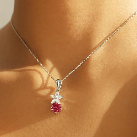 BRIA BY SAAR 925 Sterling Silver Floral Pendant for Women and Girls | Elegant Flower Motif with Sparkling Pink Center Stone | Hypoallergenic Fine Silver Jewelry | (Chain Not Included)