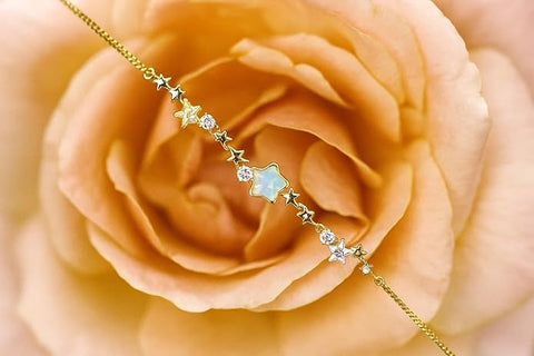 925 Sterling Silver Adjustable Star Charm Bracelet for Women & Girls | Elegant Gold-Plated Design with Shimmering White Crystals | Delicate Celestial-Themed Jewelry for Everyday Wear, Parties & Special Occasions