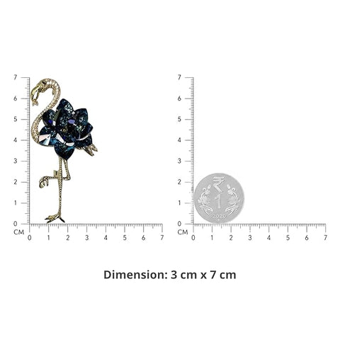 BRIA BY SAAR Flamingo Bird Swarovski Glass Brooch with Dark Blue Crystal Stones | Elegant Golden Finish Designer Pin for Women | Statement Jewellery for Saree, Blazer, and Gown | Wedding & Festive Gift