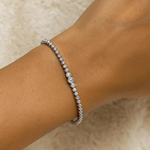 BRIA BY SAAR 925 Sterling Silver Beaded Stretch Bracelet for Women and Girls | Elegant High-Polish Silver Beads with Sparkling CZ Accents | Lightweight Daily Wear & Occasion Fine Jewellery