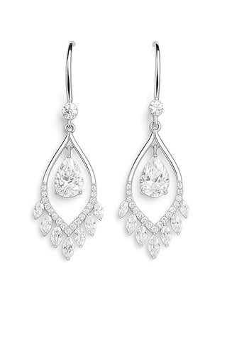 BRIA BY SAAR 925 Sterling Silver Teardrop CZ Dangle Earrings for Women | Elegant Marquise-Cut Accents with Halo Drop Design | Luxury Wedding, Bridal and Party Fine Jewellery | Hypoallergenic