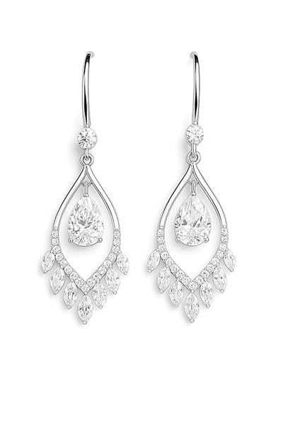 925 Sterling Silver Teardrop CZ Dangle Earrings for Women | Elegant Marquise-Cut Accents with Halo Drop Design | Luxury Wedding & Party Jewellery
