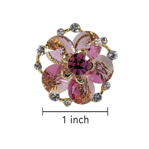 Luxury Pink Crystal Flower Brooch with Golden Finish Swarovski Glass & Sparkling Rhinestones – Elegant Party, Wedding, Festive & Formal Wear, Blazers, Ethnic & Western Outfits Pin for Women
