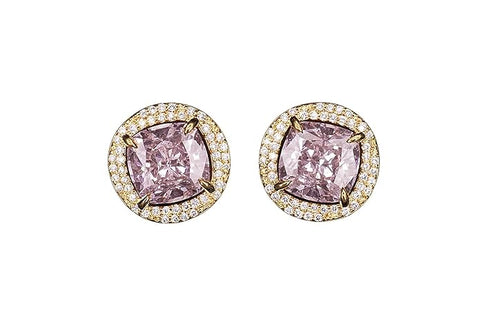 BRIA BY SAAR 925 Sterling Silver Gold-Plated Pink Cushion-Cut Stud Earrings for Women | Radiant CZ Halo Design | Luxury Wedding, Bridal & Festive Party Fine Jewellery