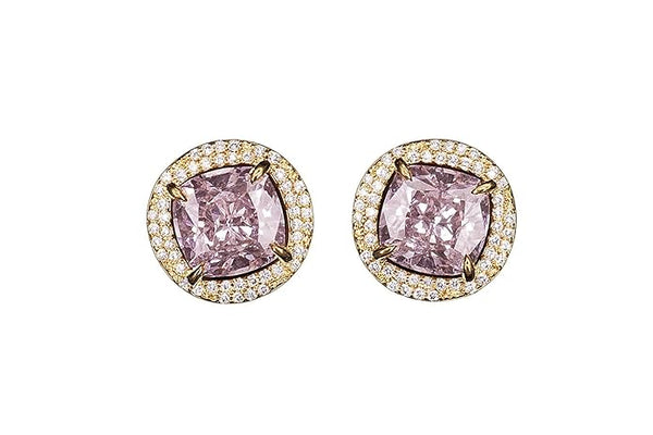 925 Sterling Silver Gold-Plated Pink Cushion-Cut Stud Earrings for Women | Radiant CZ Halo Design | Luxury Wedding, Bridal & Festive Party Fine Jewellery(pair of 1)