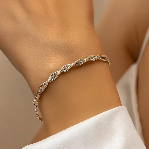 925 Sterling Silver Adjustable Twisted Rope Bracelet for Women & Girls | Elegant Handmade Dual-Tone Wristwear in Rose Gold & Silver | Stylish Dailywear & Special Occasion Jewelry