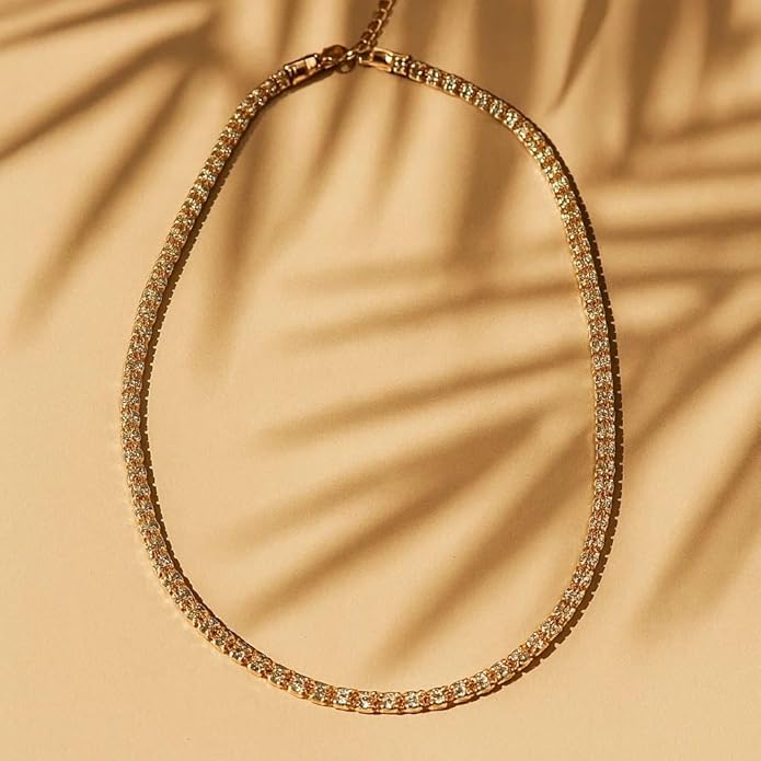925 Sterling Silver Rose Gold Tennis Necklace for Women & Girls | Elegant Crystal-Studded Jewelry with Sparkling Stones | Stylish Lightweight Accessory for Festive, Party & Special Occasions