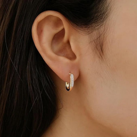 BRIA BY SAAR 925 Sterling Silver Gold-Plated Huggie Hoop Earrings for Women | Classic CZ Stone Studded Small Hoops | Elegant Daily Wear & Festive Fine Jewellery