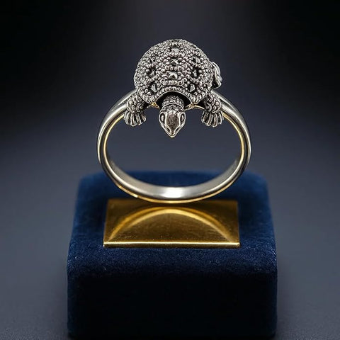 BRIA BY SAAR 925 Sterling Silver Turtle Shape Ring for Women & Girls | Vintage Style Finger Ring | Marcasite Stone Animal Design Jewelry Gift