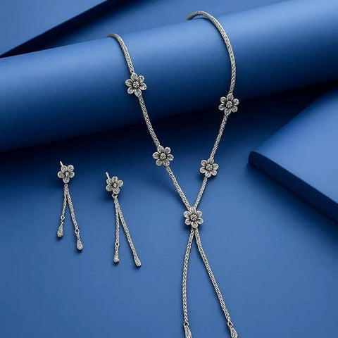 BRIA BY SAAR 925 Sterling Silver Marcasite Stone Necklace Set for Women & Girls | Elegant Vintage-Inspired Jewelry with Matching Earrings | Royal Fine Jewellery Gift