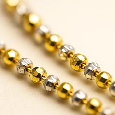 BRIA BY SAAR 925 Sterling Silver Dual-Tone Bead Chain Necklace for Women and Girls | Elegant Silver & Gold-Tone Minimalist Ball Chain | Versatile Fine Jewellery for Layering & Daily Wear