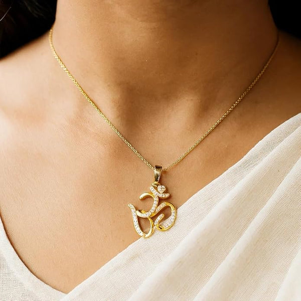925 Sterling Silver Gold-Plated Om Pendant for Men & Women | Lightweight Spiritual Jewellery | Sacred Symbol of Peace & Positivity | (Pendant Only)