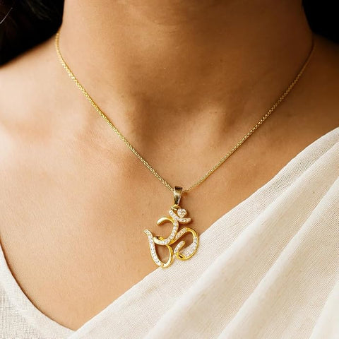 BRIA BY SAAR 925 Sterling Silver Gold-Plated Om Pendant for Men & Women | Lightweight Spiritual Jewellery | Sacred Symbol of Peace & Positivity | (Pendant Only)