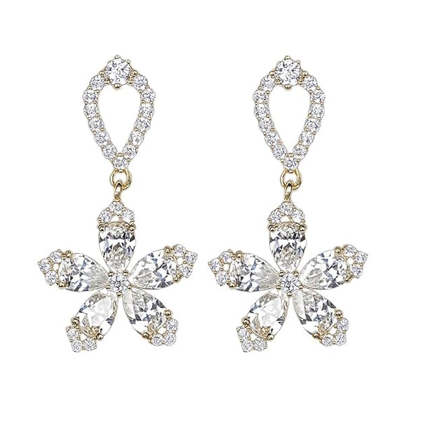 Luxury Floral Petal Drop Earrings in 925 Sterling Silver | Designer Wedding Earrings with Brilliant Cubic Zirconia Stones | Elegant Gift for Anniversaries & Special Occasions(pair of 1)