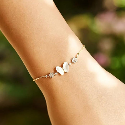BRIA BY SAAR 925 Sterling Silver Gold-Plated Butterfly & Floral Charm Bracelet for Women & Girls | Elegant Delicate Wrist Jewellery for Ethnic & Western Wear