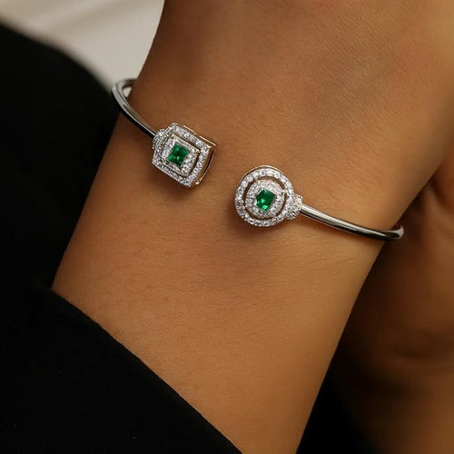 925 Sterling Silver Luxury Marquise-Cut Zircon Bangle | Elegant Non-Tarnish Wristwear for Daily Parties & Gifting | Premium Adjustable Silver Bracelet Jewelry for Women & Girls