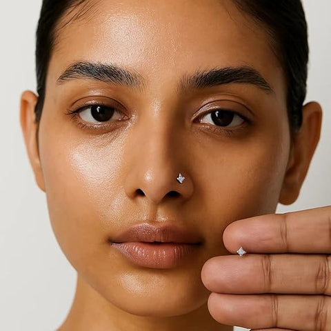 BRIA BY SAAR 925 Sterling Silver Square Princess-Cut CZ Nose Pin | 2mm Minimalist Hypoallergenic Nose Stud for Women & Girls | Tiny Sparkle Daily Wear Nose Jewelry | Nickel-Free & Skin-Friendly
