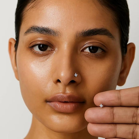BRIA BY SAAR 925 Sterling Silver Square Cut Nose Pin for Women | Minimalist Square Princess-Cut CZ Nose Stud | Hypoallergenic Daily Wear Fine Jewellery | Nickel-Free and Skin-Friendly