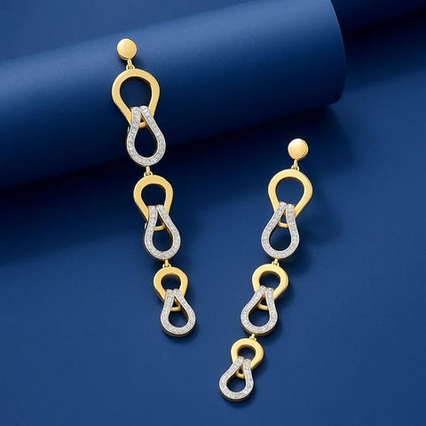 925 Sterling Silver Long Dangle Earrings for Women | Dual-Tone Gold & Silver Colour Interlinked Teardrop Design | Statement Party