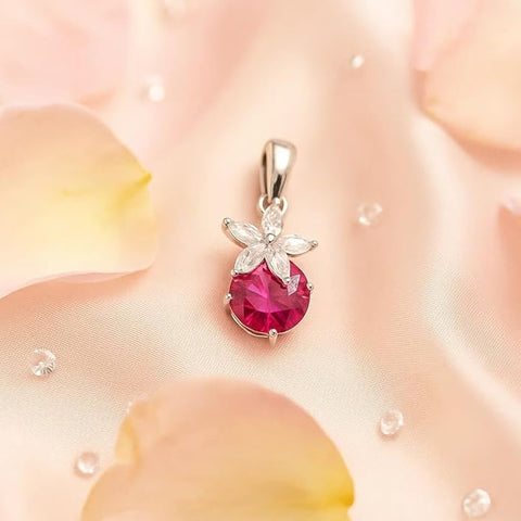 BRIA BY SAAR 925 Sterling Silver Pendant for Women & Girls | Elegant Floral Design with Sparkling Pink Stone | Silver Jewelry Gift (Without Chain)