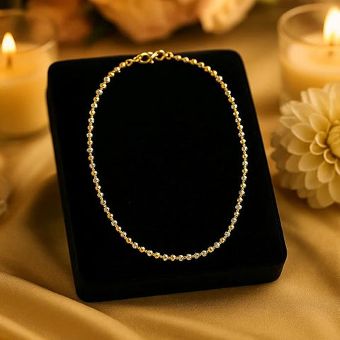 BRIA BY SAAR 925 Sterling Silver Dual-Tone Bead Chain Necklace for Women and Girls | Elegant Silver & Gold-Tone Minimalist Ball Chain | Versatile Fine Jewellery for Layering & Daily Wear