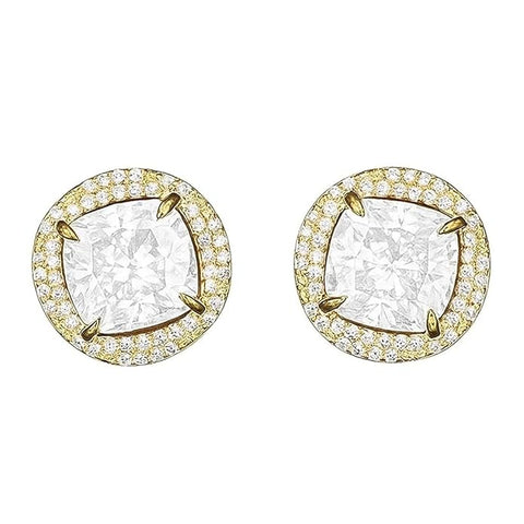 925 Sterling Silver Gold-Plated Cushion-Cut Stud Earrings for Women | Sparkling Halo CZ Crystal Luxury Jewelry | Elegant Daily & Wedding