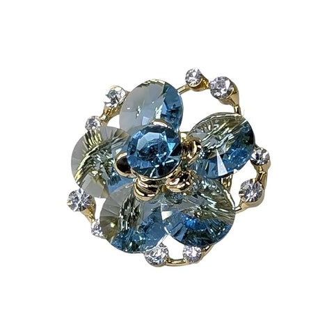 Swarovski Glass Flower Brooch with Blue Crystal Petals & Golden Finish – Elegant Rhinestone Accented Jewelry Pin for Women’s Party, Wedding, Festive & Formal Wear
