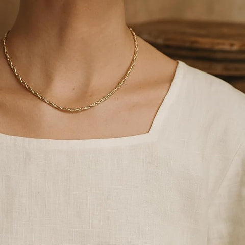 BRIA BY SAAR 925 Sterling Silver Gold-Plated Twisted Rope Necklace Chain for Women | Elegant Lightweight Daily Fine Jewellery | Versatile Layering Chain for Parties & Gifting