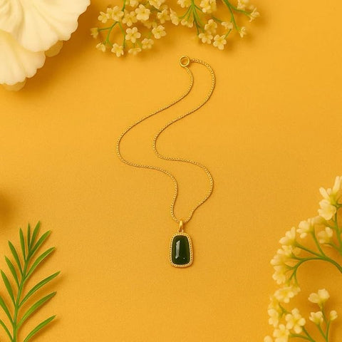 BRIA BY SAAR 925 Sterling Silver Gold-Plated Green Gemstone Pendant Necklace | Timeless Elegant Jewellery for Everyday & Special Occasions