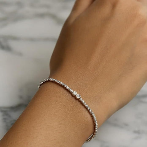925 Silver Beaded Bracelet for Women & Girls | Elegant Stretch Design with Sparkling CZ Accents | Lightweight Dailywear & Special Occasion Wristwear