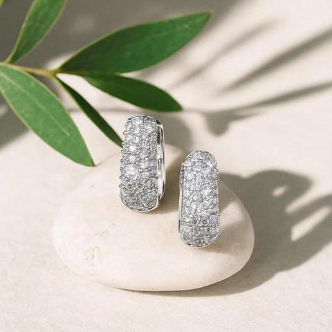 925 Sterling Silver Huggie Hoop Earrings for Women | Pave CZ Stone Encrusted Small Hoops | Elegant Daily & Festive Jewelry