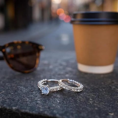 BRIA BY SAAR Elegant Silver-Plated Eternity Engagement & Wedding Ring Set – Classic Band with CZ Accents for Bridal Wear