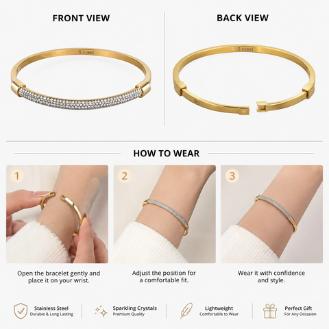 Bria By Saar Stainless Steel Golden Adjustable Gold Plated Kada Bracelet With Greek Key Pattern For Women | Premium Anti-Tarnish Open Cuff Bracelet | Stylish Daily Wear Fashion Jewellery