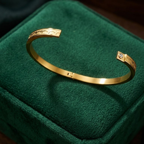 Bria By Saar Stainless Steel Golden Adjustable Gold Plated Kada Bracelet With Greek Key Pattern For Women | Premium Anti-Tarnish Open Cuff Bracelet | Stylish Daily Wear Fashion Jewellery  Gifting