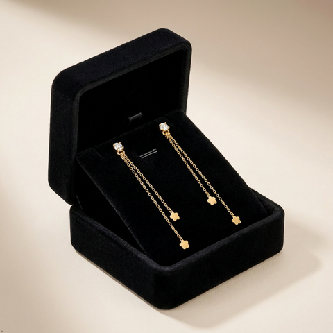 Bria By Saar 18K Gold Plated Crystal Tassel Earrings for Women & Girls | Korean Style Long Chain Floral Drop Earrings | Anti Tarnish Lightweight Party Wear Fashion Jewellery