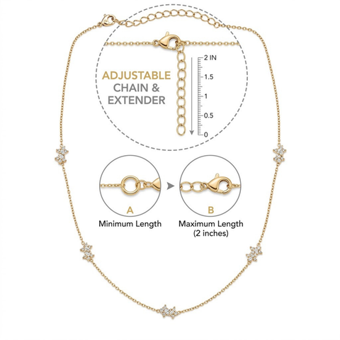 Bria By Saar 18K Gold Station Necklace With Clover Charm Chain For Men & Women | Premium Glossy Finish Anti-Tarnish Necklace | Stylish Daily Wear Fashion Jewellery For Party, Casual & Gifting