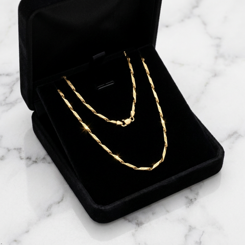 Bria By Saar Stainless Steel Golden Fancy Zig-Zag Link Chain For Men & Women | Premium Glossy Finish Anti-Tarnish Necklace | Stylish Fashion Jewellery For Daily Wear