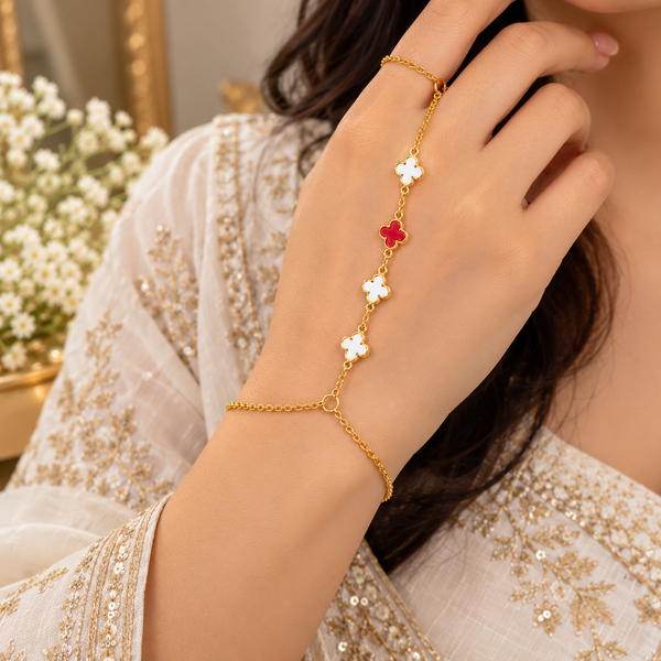 Gold Plated Star Hathphool for Women, Hand Chain with Finger Ring