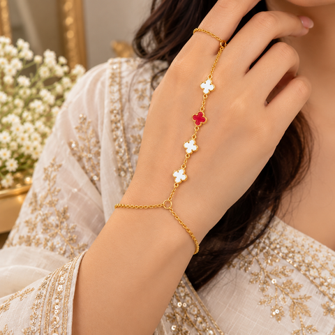 Gold Plated Star Hathphool for Women, Hand Chain with Finger Ring