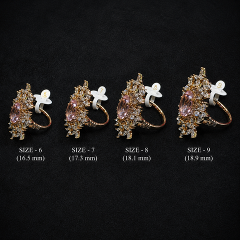 Bria By Saar Stainless Steel Golden Geometric Link Ring With Cubic Zirconia For Women | Gold-Plated Statement Finger Ring | Stylish Anti-Tarnish Fashion Jewellery For Daily Wear, Party & Gifting | (Size- 7)