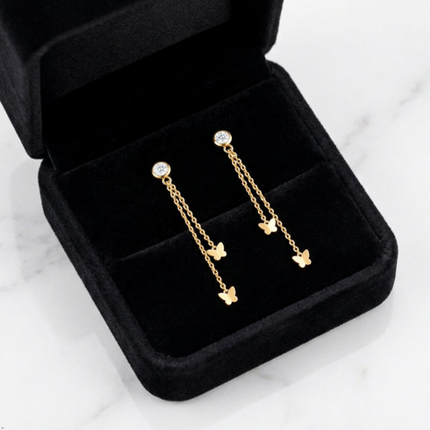 Bria By Saar 18K Gold Plated Butterfly Tassel Drop Earrings for Women & Girls | Luxury Crystal Long Chain Earrings | Premium Korean Style Statement Party Wear Fashion Jewellery | Elegant Gift for Her