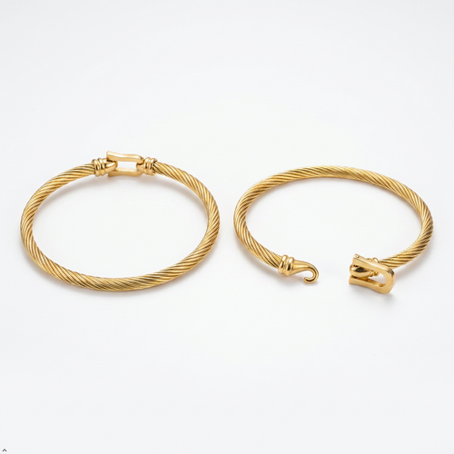 Gold Plated Greek Key Kada Bracelet Women Anti-Tarnish