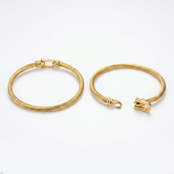 Gold Plated Greek Key Kada Bracelet Women Anti-Tarnish