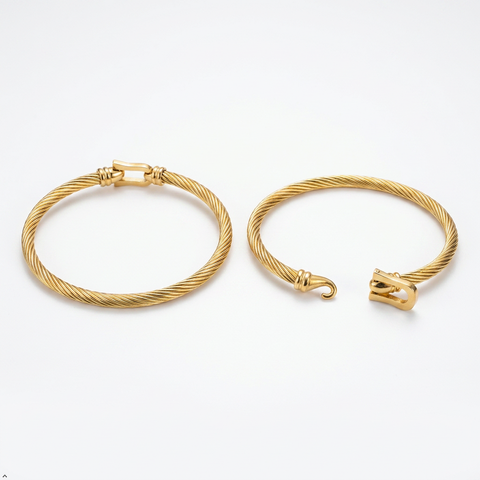 Bria By Saar Stainless Steel Golden Adjustable Gold Plated Kada Bracelet With Greek Key Pattern For Women | Premium Anti-Tarnish Open Cuff Bracelet | Stylish Daily Wear Fashion Jewellery